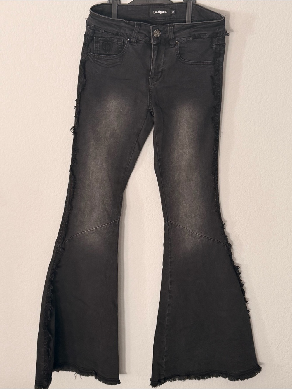 Desigual Black Frayed Hem Flare Jeans